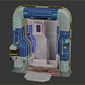 Futuristic Sci Fi Door With Blue And Silver Metallic Structure And Control Panel 3d model