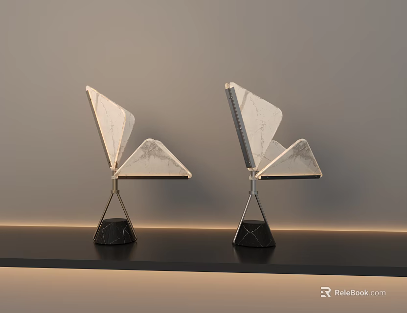 Modern Geometric Table Lamp Design With Marble Base And Metal Frame 3d model 