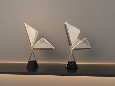 Modern Geometric Table Lamp Design With Marble Base And Metal Frame 3d model