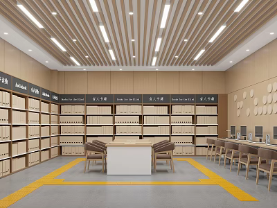 Book Art Space Interior With Organized Bookshelves And Desks 3d model