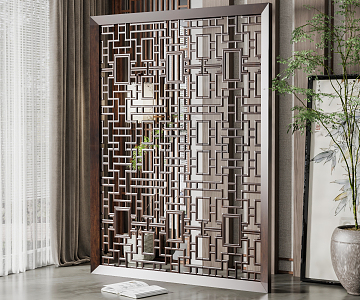 Chinese-style carved window partition 3d model