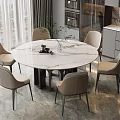 Modern Dining Area With Round Marble Table And Light Colored Chairs 3d model