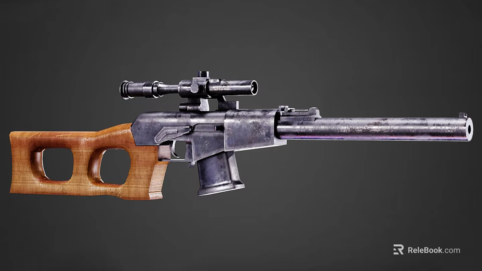 Vintage Bolt Action Rifle With Wooden Stock Metal Body And Scope 3d model 