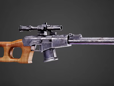 Vintage Bolt Action Rifle With Wooden Stock Metal Body And Scope 3d model