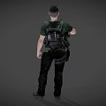 Military Male Character With Rifle In Tactical Vest Green T Shirt And Black Pants