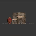 Rustic Storage Scene With Wooden Crates Stacked Sacks Ceramic Vase And Scattered Sticks