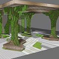 Contemporary Pergola With Wooden Latticed Roof Greenery Covered Columns Living Walls And Purple Flowers