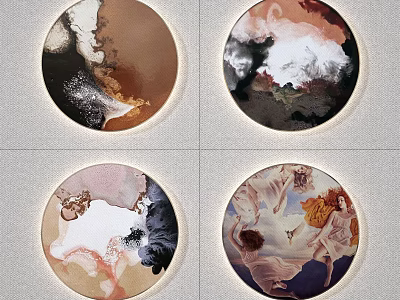 Round Artistic Wall Hangings Featuring Colorful Abstract And Figurative Patterns For Home Decor 3d model