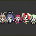 Vibrant Chibi Cartoon Game Movie Characters With Different Hairstyles Accessories On Black Background With Reflections