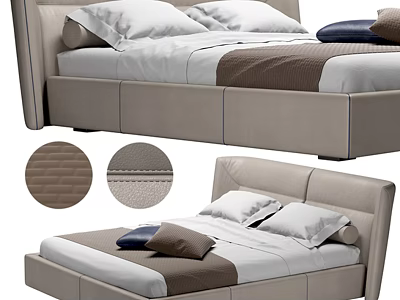 Modern Upholstered Double Bed With Stitched Headboard And Neutral Tones Pillows 3d model