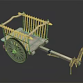Vintage Classic Cart With Wooden Base Metal Frame Large Wheels And Handle For Transportation Use