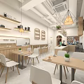 Modern Cafe Interior With Display Cases Pastries Wooden Counter Stools And Warm Lighting