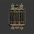 Ornate Metal Cage With Gear Decorations On Top And Rolling Wheels