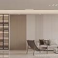 Modern Living Dining Room Interior With Sofa Coffee Table And Wine Cabinet Lighting 3d model