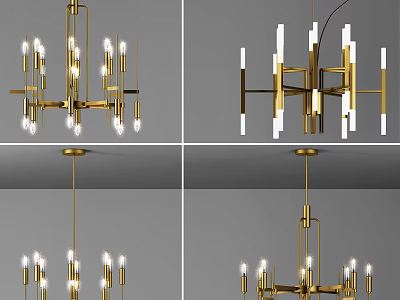 Modern Golden Geometric Chandelier Design With Multiple Bulbs For Interior Decor 3d model