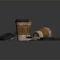 Disposable Paper Cups For Daily Use With Black Lids And Orange White Design