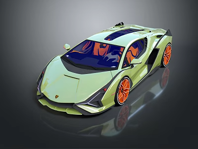 Light Green Sports Car With Orange Wheels Scissor Doors And Orange Interior Sleek Design 3d model