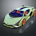 Light Green Sports Car With Orange Wheels Scissor Doors And Orange Interior Sleek Design