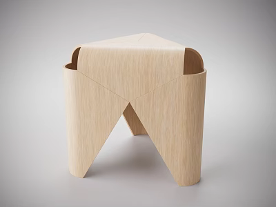 Light Wooden Modern Stool With Geometric Design And Curved Support Structure 3d model