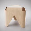 Light Wooden Modern Stool With Geometric Design And Curved Support Structure