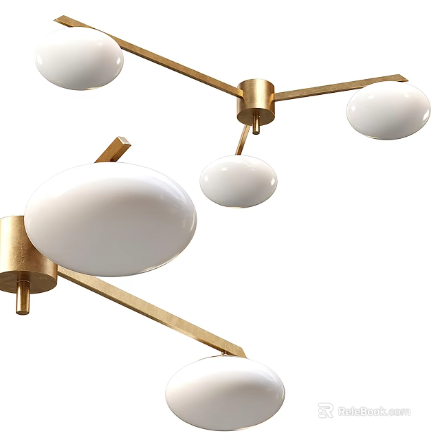 Modern Gold Metal Chandelier With White Oval Shades And Multiple Lights 3d model 