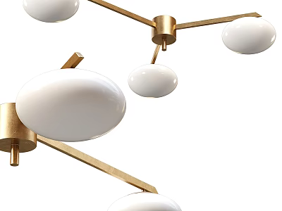 Modern Gold Metal Chandelier With White Oval Shades And Multiple Lights 3d model