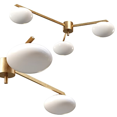 Modern Gold Metal Chandelier With White Oval Shades And Multiple Lights 3d model