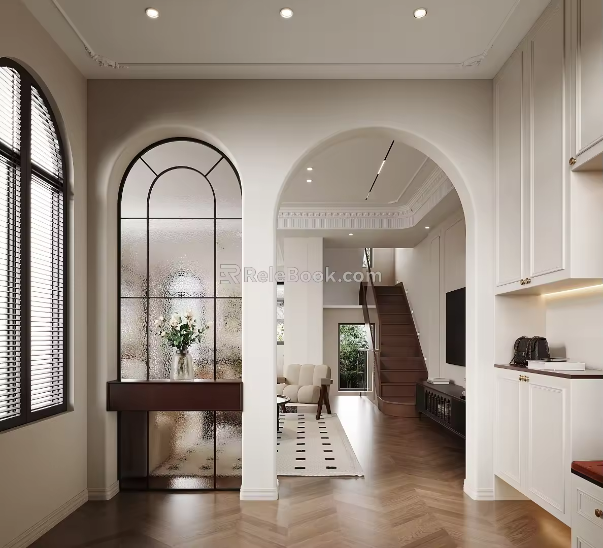 French Style Retro American Style Entrance Shoe Cabinet Ice Cracking Glass Partition 3d model