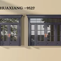 TPHUAXIANG 9527 Navy Blue Entrance Doors with Glass Panes and Brass Handles on Beige Wall