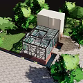 Modern Glass Sunroom Design With Green Trees And Patio Area