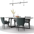 Modern Dining Table Set with Gray Upholstered Chairs Decorative Vase and Greenery 3d model