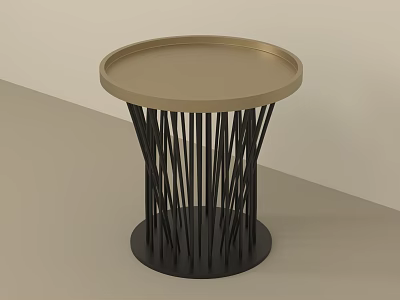 Modern Side Table With Round Gold Top And Black Slender Rod Legs 3d model