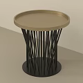 Modern Side Table With Round Gold Top And Black Slender Rod Legs