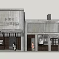 Traditional Commercial Complex in Santai Town with Brick Walls Wooden Doors and Retail Storefronts