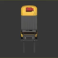 Yellow Industrial Forklift Truck With Black Forks Gray Cabin And Red Fuel Tank