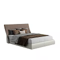 Double Bed With Brown Upholstered Headboard Multiple Colored Pillows Brown Throw Blanket And White Frame 3d model