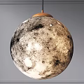 Modern Spherical Pendant Light with Moon Surface Texture and Wooden Top for Warm Ambient Lighting