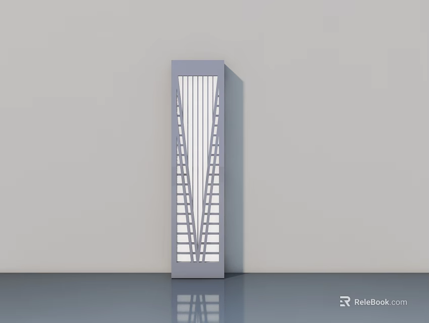 Modern Gray Hinged Door With Vertical Lattice Design And Floor Reflection 3d model