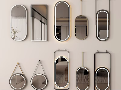 Modern Decorative Mirrors with Various Shapes and Metal Frames for Home Decor 3d model
