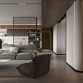Modern Living Dining Room Interior Design With Black Cabinets Island Pendant Lights And Dining Table