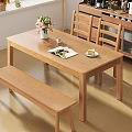 Cozy Wooden Dining Table Set With Chairs Bench Flower Vase Magazine Cake And Cup