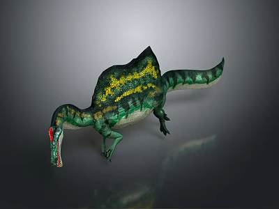 Standing Spinosaurus Dinosaur With Green Yellow Sail And Red Head Body Model 3d model