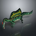 Standing Spinosaurus Dinosaur With Green Yellow Sail And Red Head Body Model