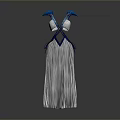 Fashionable Striped Long Dress With White Crisscross Design And Blue Shoulder Decorations