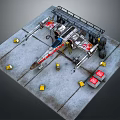 Spacecraft Ground Support Equipment For Space Mission With Metal Platform And Warning Signs