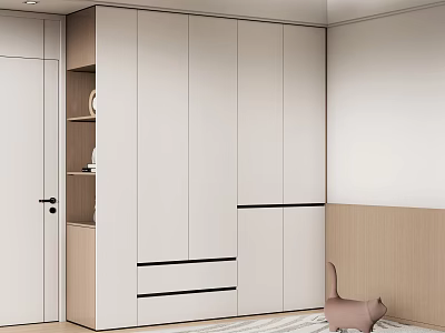 Modern Minimalist Wardrobe Interior Design With White Panels Drawers And Open Shelves 3d model
