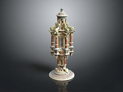 Ornate Multi Tiered Decorative Tower With Intricate Carvings Detailed Patterns And Sturdy Base 3d model