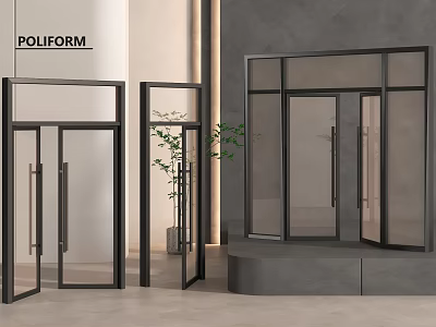 Modern Black Framed Double Doors With Transparent Glass In Contemporary Interior Space 3d model