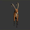 Low Poly Orange Goat Model With Curved Horns Against Gray Background And Shiny Reflection