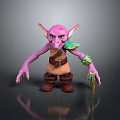 Children's Purple Monster Cartoon Character 3D Model With Big Ears Green Armor And Dagger